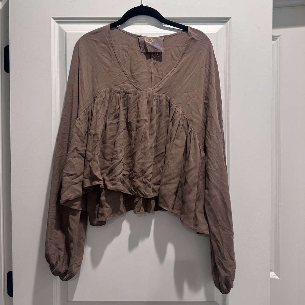 Blue Life Taupe V-Neck Blouse